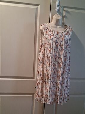 Perceptions White Floral Sundress with Blue and Orange Accents